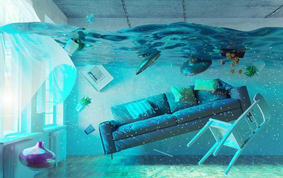 Wohnzimmer steht unter Wasser